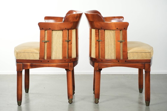 Image 1 of 2 x Schuitema design bijzet/ bureau/ eetkamerstoel uit de Shaker serie met een houten frame, luxe gele stoffen bekleding