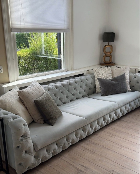 Divano di lusso effetto Chesterfield in camoscio, Divani 3 posti, Tessile, mint (foto 5 di 5)