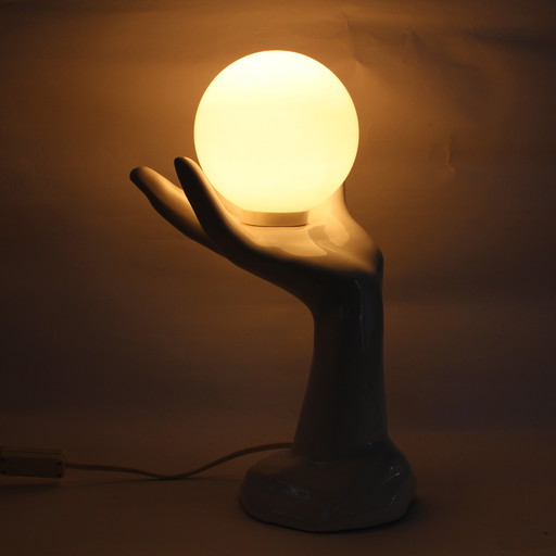 Lampe à main vintage en céramique avec boule en verre, 1980S