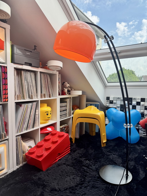 70s Boog vloerlamp met telescopische structuur Space Age Vintage Mid Century Modern Licht UFO Guzzini Era