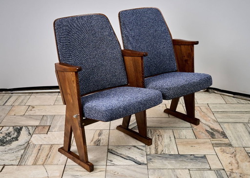 Sillas de cine plegables azules vintage, Checoslovaquia, década de 1970