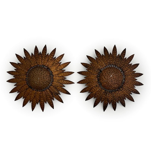 Paire de lampes murales espagnoles en forme de soleil, années 1950-60