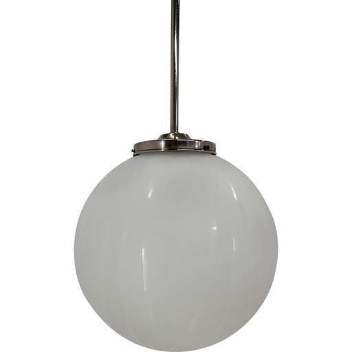 Lampada a sospensione Art Déco vintage in vetro e nichel, anni '30