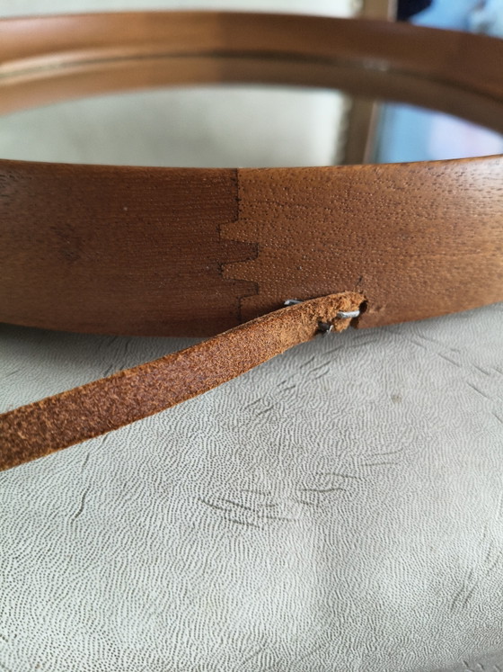 Image 1 of Vintage O.W. Hack Mirror – Teak & Leather – 1960s (Dutch Design) Description:
