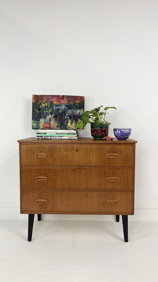 Schwedische Vintage Teakfurnier Kommode Flarke