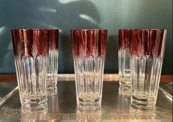 Image 1 of French Art Deco Cut Crystal Glasses