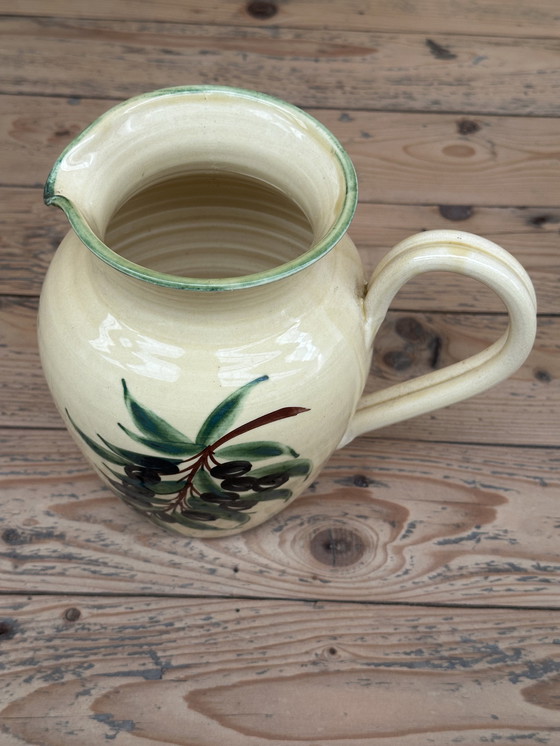 Image 1 of Vallauris glazed ceramic pitcher from the 50s, Olives Noires decor