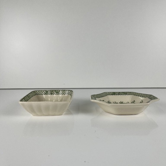 Image 1 of Duo van sieradenbakjes/zeepbakjes van Mason's Ironstone, decor "Stratford" groen, Engeland, 1970