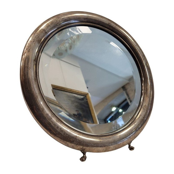 Image 1 of Vintage vanity mirror in silver metal and mahogany, France 1930