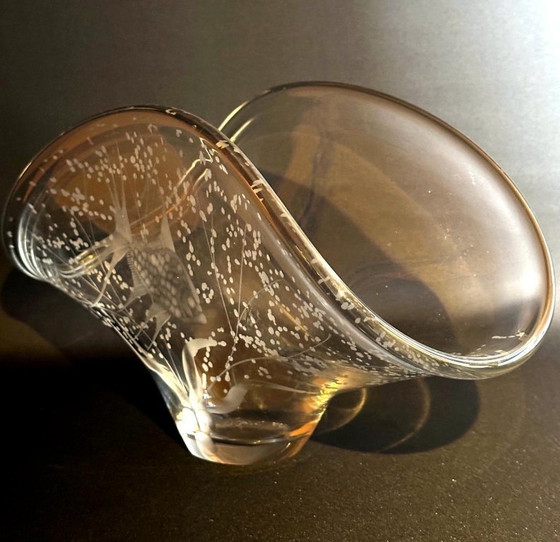 Image 1 of Rare bol en verre cristal gravé de Murano – Signé Sirio – Style Barbini / Seguso
