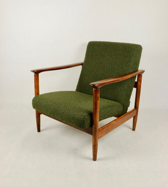 Image 1 of Fauteuil GFM-142, design d'Edmund Homa des années 70, en bouclé vert olive - 2 pièces
