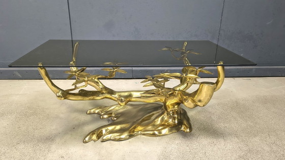 Image 1 of Tavolino da caffè in ottone a forma di bonsai, realizzato da Willy Daro negli anni '70.