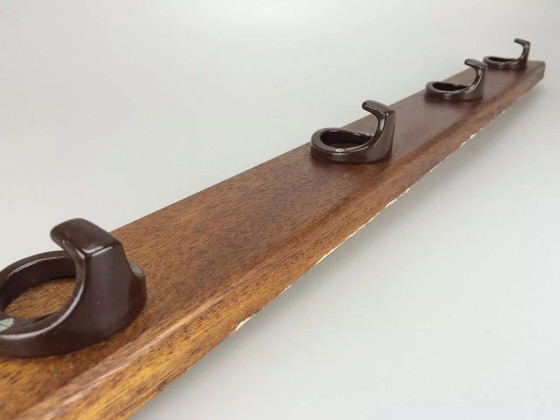 Image 1 of 60's 70's Porte-manteau Porte-manteau mural métal bois Space Age