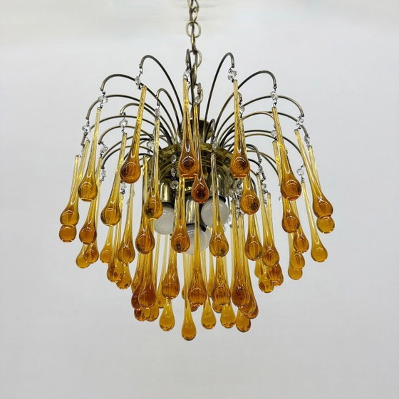 Image 1 of Mid Century Design Murano-Bernsteinglas-Tropfenleuchter, 1970er Jahre