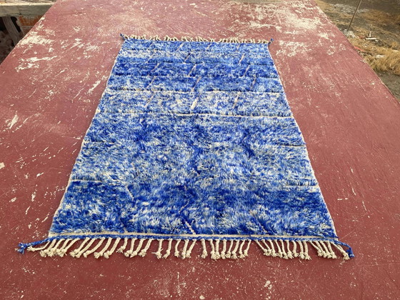 Tapis berbère marocain bleu roi 250x150 cm – motif géométrique – fait main – Laine, Coton, Modern (photo 3 of 10)