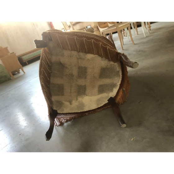 Image 1 of Fauteuil en noyer recouvert de velours Dralon, fin du XXe siècle