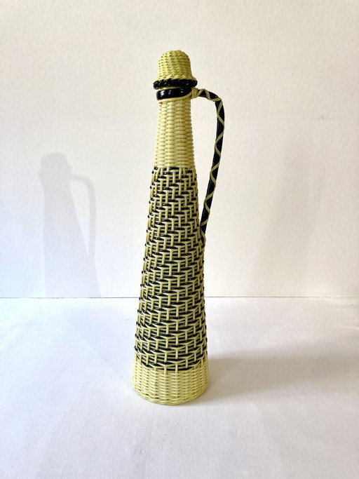 Large yellow and black scoubidou bottle, 1960s