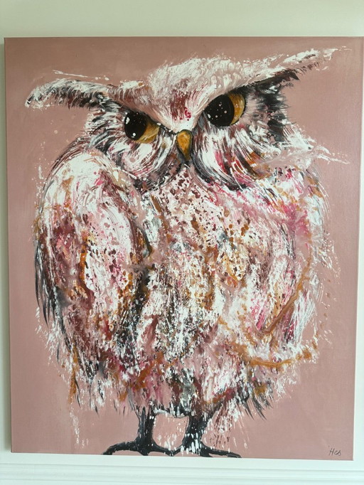 Peinture hibou 120x100 Acrylique sur toile
