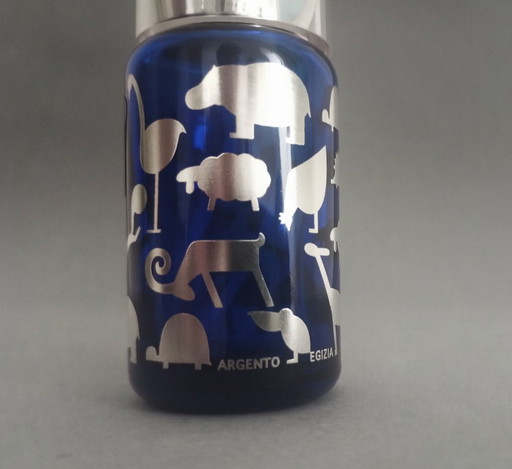 Marco Susani postmodern kobalt/verzilverd parfumflesje Egizia Italië Sottsass Associati jaren 90