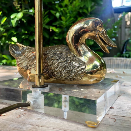 Image 1 of Brass Duck Table Lamp Vintage 70s on Acrylic Base