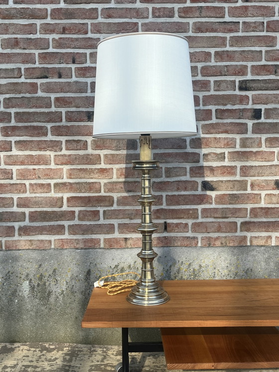 Grote Vintage Hollywood Regency Massief Messing Tafellamp – Tafellampen, Brass (photo 4 of 8)