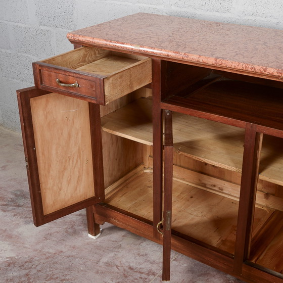 Buffet 4 portes avec compartiment ouvert et plateau en marbre – Vaisseliers, Art Nouveau (photo 10 of 11)