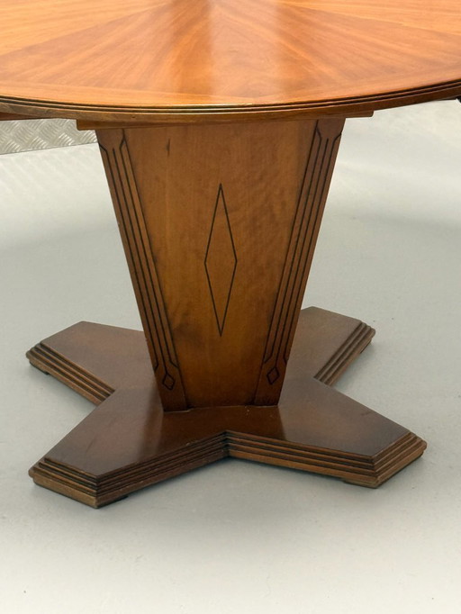 Ausziehbarer runder Esstisch im Art-Deco-Stil mit Sonnenmusterfurnier
