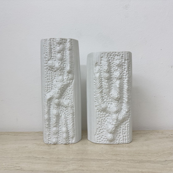 Image 1 of Martin Freyer for Rosenthal Bisque Relief Azu Vase Op Art 1970s
