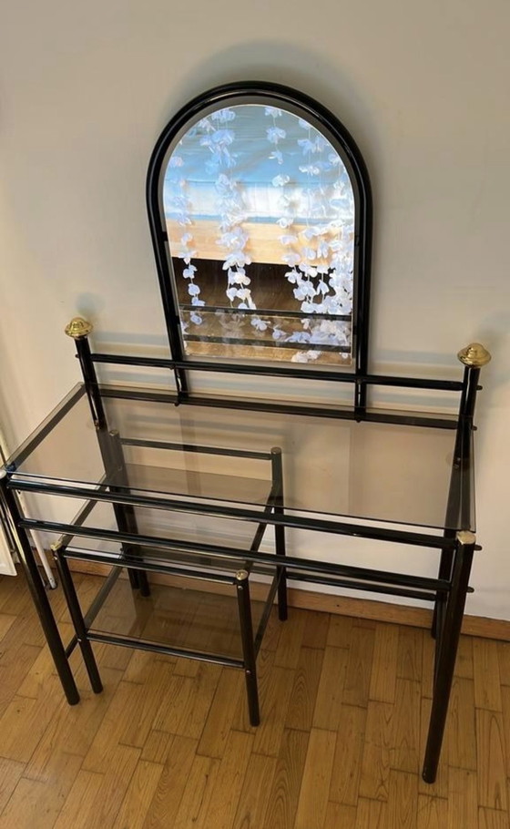 Image 1 of Tavolo a specchio + sedia in vetro / tavolino Hollywood Regency