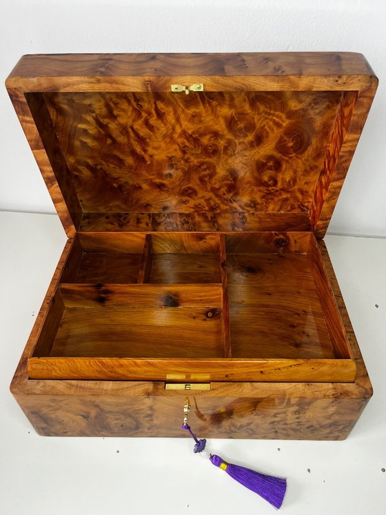 Luxueuse et grande boîte à bijoux XXL / coffret de rangement en racine de bois de thuya, dimensions 30x20x (photo 13 of 16)