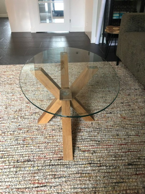 Image 1 of Oak coffee table with glass