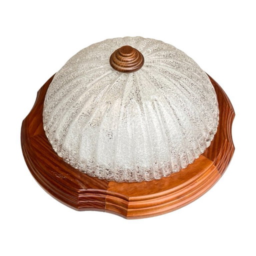 Italian ceiling lamp from the 1970s | ice glass and wood | Mid Century Modern