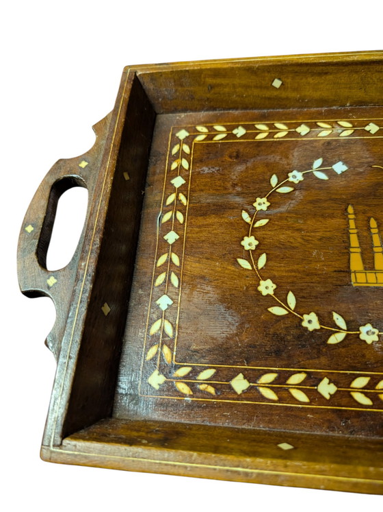 Image 1 of Antikes indisches Tablett mit Knocheneinlagen