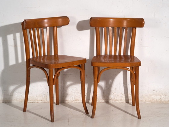 Lot de quatre Chaises de salle à manger antiques en bois courbé LIGNA – Tchécoslovaquie, circa 1960 #6 (photo 39 of 40)