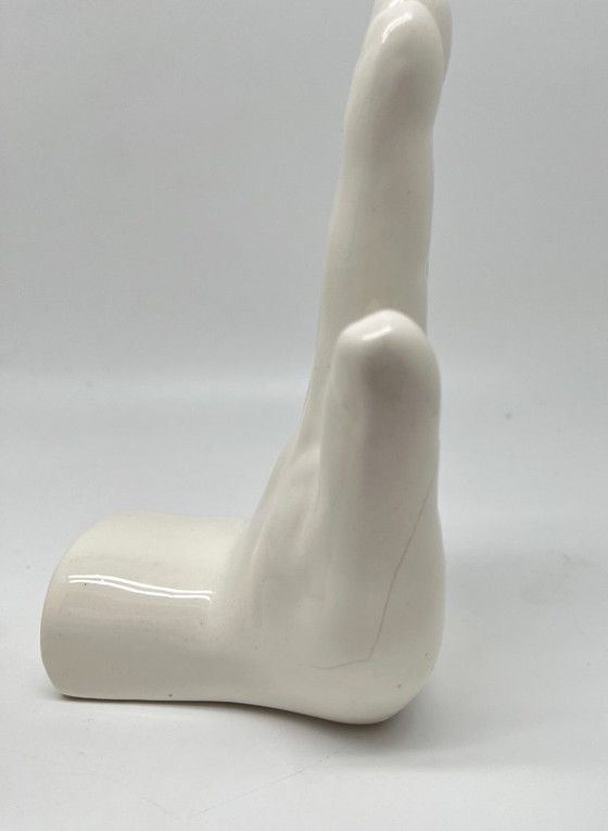 Image 1 of Vintage keramische handvormige boekensteunen – Sculpturaal Europees design uit de jaren 70 (set van 2)