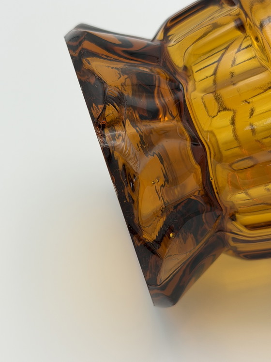 Image 1 of Vintage Amber Glass Vase – Mid Century Design – Heavy Pressed Glass