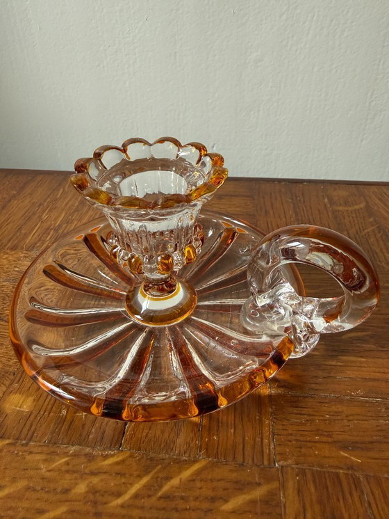 Image 1 of Bohemian Crystal Glass Hand Candlestick – Vintage Charm