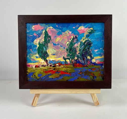 Original Oil Painting Evening Summer Landscape The whisper of the breeze in the fields