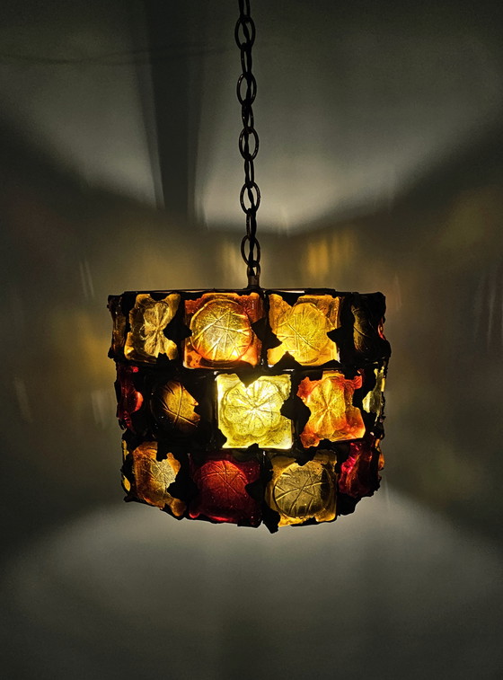 Image 1 of Sehr seltenes und einzigartiges Set brutalistischer Pendelleuchten aus Glas und Metall von Felipe Delfinger für Feder, Mexiko, 1