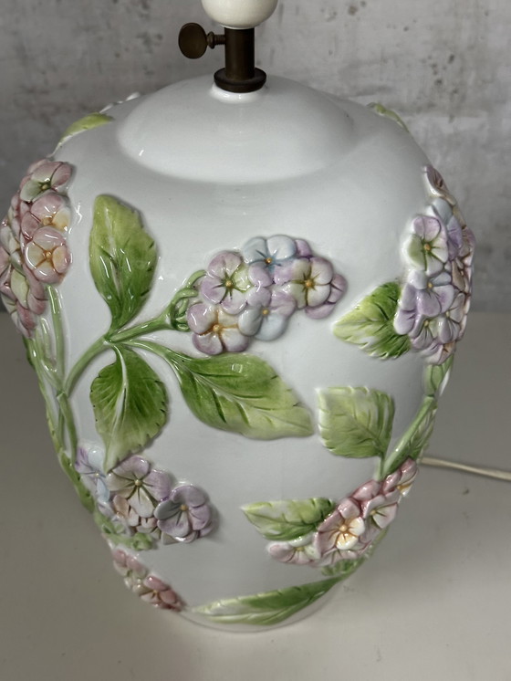 Image 1 of Pied De Lampe Chaumette Model Hortensias- Barbotine H 40 Cm