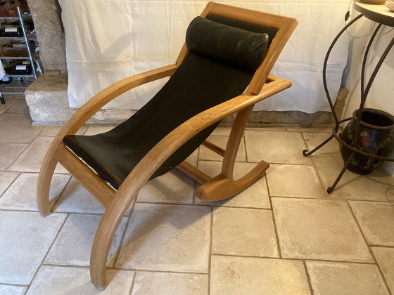 Transat Design Sessel – Kreation 1990/91 – Originalstück – Bernard Bouchault, Leder, Holz (photo 5 of 9)