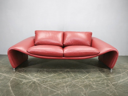 Italienisches rotes Ledersofa von Divanotti, Postmoderne, 1990er Jahre