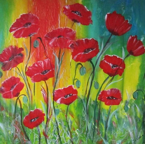 Image 1 of 3 Tafelbilder Mohnblumen