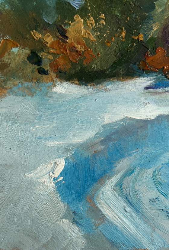 Image 1 of Original Oil Painting Winter House Landscape Winter path leading home