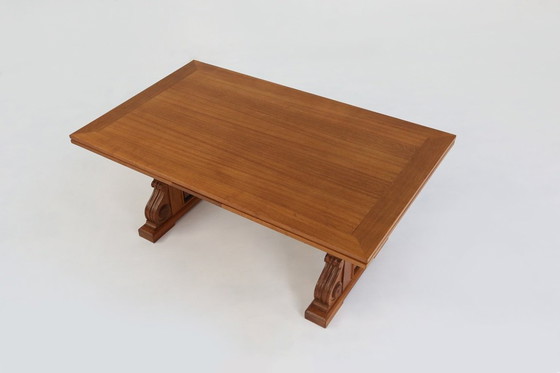 Image 1 of Table de salle à manger extensible Art déco en chêne massif, années 1940