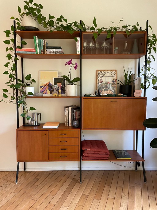 Vintage Teak Wandmöbel mit Stauraum und Bar Furnified