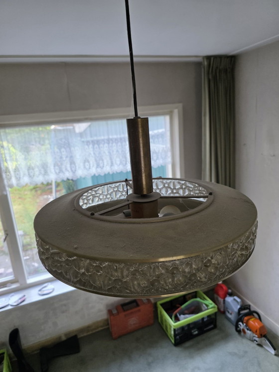 Suspension Herda originale années 60/70, verre bullé, 3x E27, Autre, Doré (photo 5 sur 5)