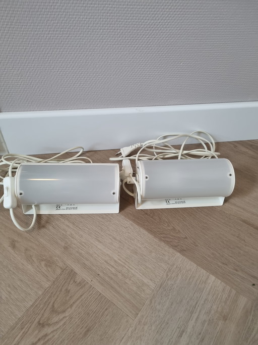 Two white Ikea vintage Smyg V1013 wall lamps