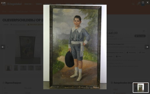 Olieverfschilderij van een jongen in blauw pak