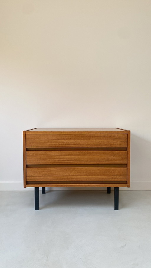 Vintage Wooden Chest of Drawers With 3 Drawers And Metal Legs